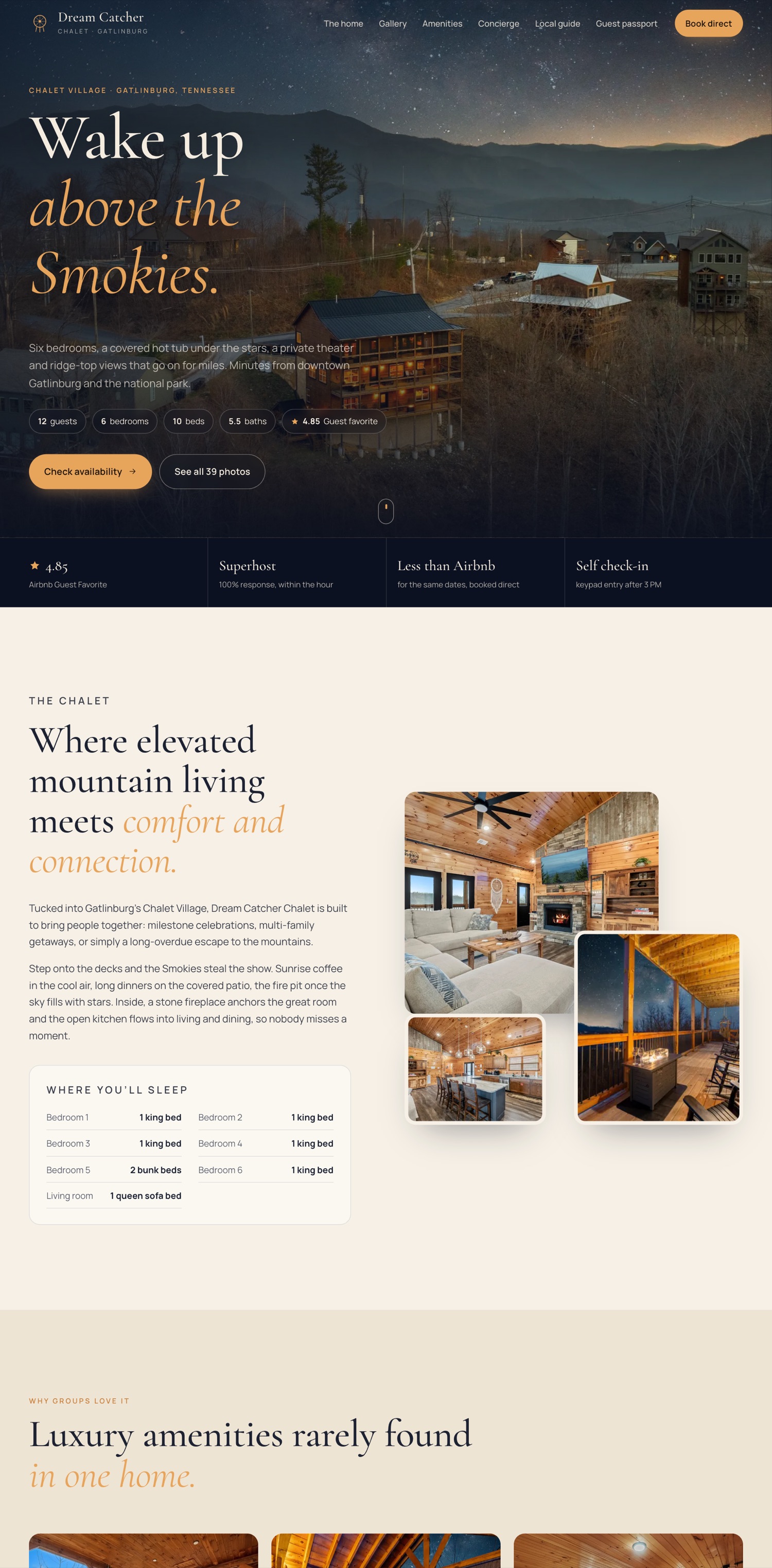 Dream Catcher Chalet homepage